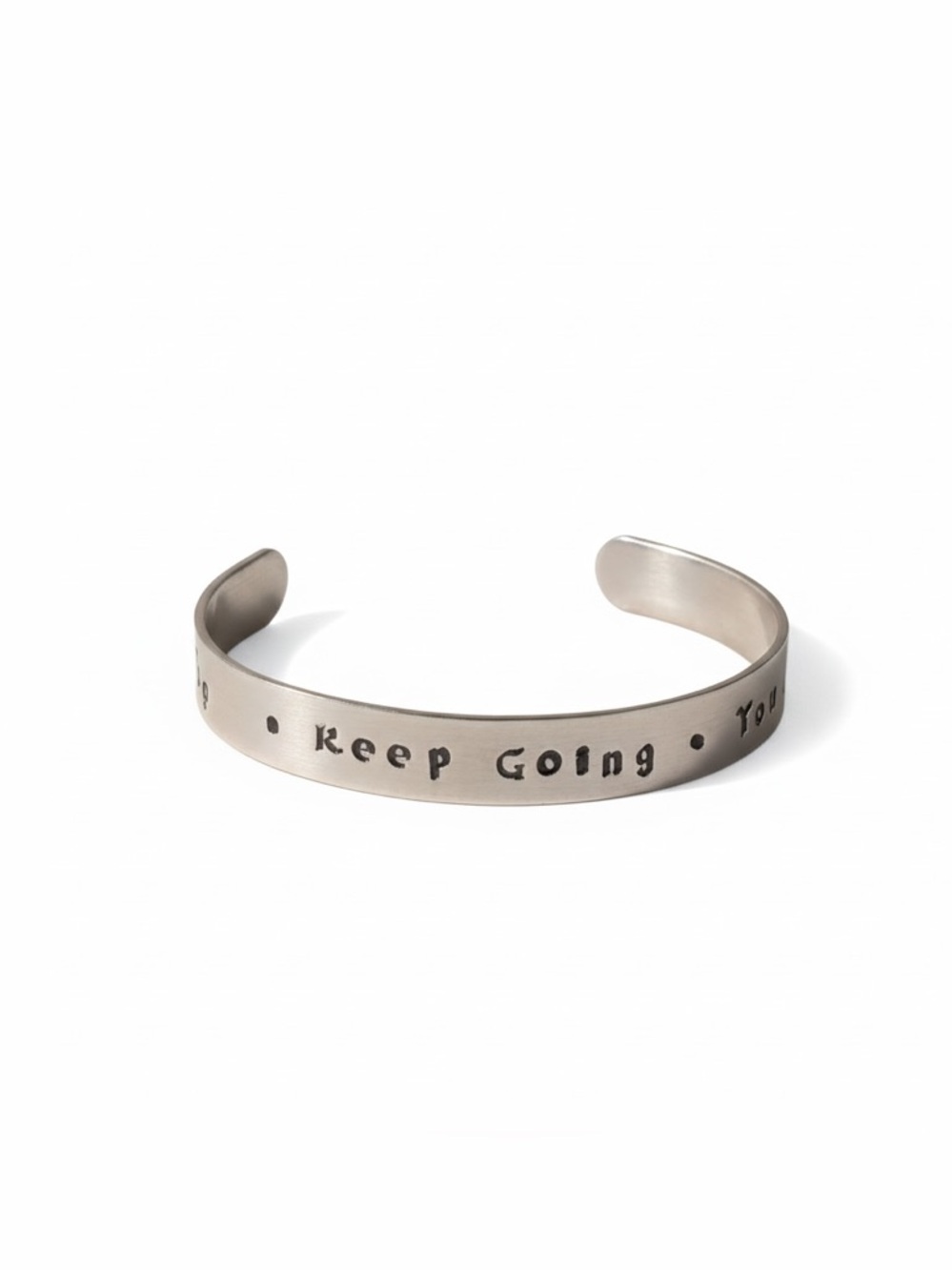 Handmade stamped‎ silver tone hypoallergenic adjustable motivational bracelet